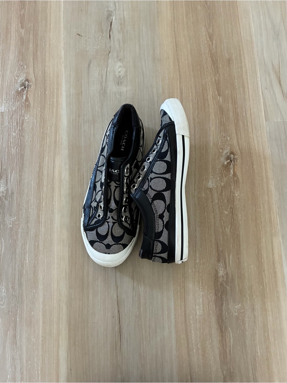 Coach Signature Canvas Slip-On Sneakers in Black and Gray